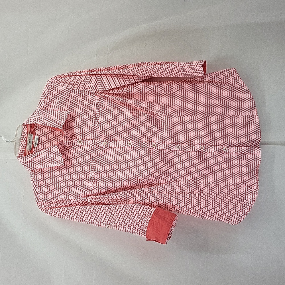 VAN HEUSEN Orange White Polka Dot 3/4 Sleeve / Roll-Tab Sleeve Button Down Shirt